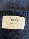 HUSH NAVY BLUE ‘LOVE’ EMBROIDERED MERINO WOOL BLEND JUMPER SIZE M
