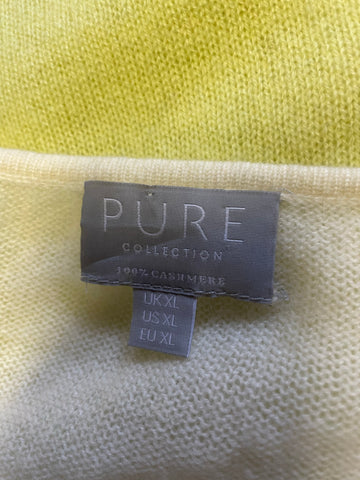 PURE COLLECTION 100% CASHMERE IVORY, LEMON & GREY FINE KNIT JUMPER SIZE XL