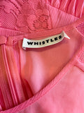 WHISTLES CORAL PINK LACE BODICE  SHORT SLEEVE PLEATED SKIRT FIT & FLARE DRESS SIZE 16