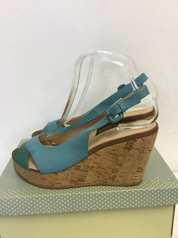 BRAND NEW RADLEY TURQUOISE LEATHER WEDGE HEEL SANDALS SIZE 7/40