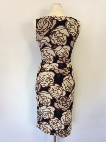 PHASE EIGHT BROWN,BLACK & IVORY FLORAL PRINT PENCIL DRESS SIZE 8