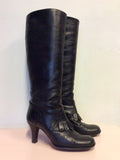 HOBBS BLACK LEATHER FRINGE TRIM KNEE LENGTH BOOTS SIZE 4/37