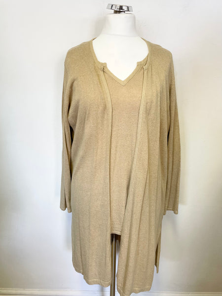 EAST CAMEL LINEN & COTTON BLEND LONG SLEEVE JUMPER & MATCHING CARDIGAN SIZE XL
