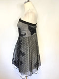 BRAND NEW KAREN MILLEN BLACK & WHITE APPLIQUÉ TRIM STRAPLESS / STRAPPY FIT & FLARE DRESS SIZE 12
