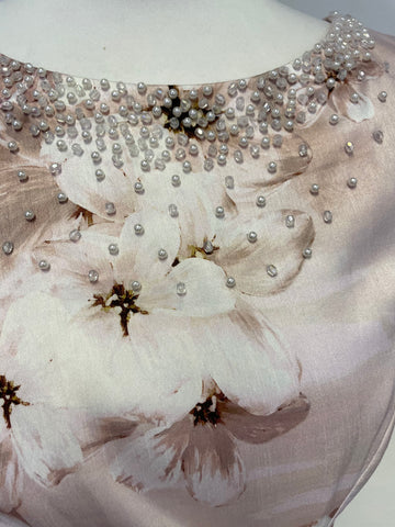 JACQUES VERT COLLECTION PALE PINK FLORAL PRINT PEARL TRIM SPECIAL OCCASION DRESS SIZE 8