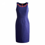 BRAND NEW JOULES ELMINA INDIGO & CORAL BEADED COTTON PENCIL DRESS SIZE 8