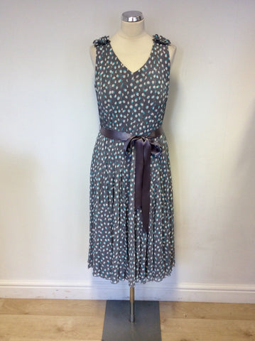 JACQUES VERT TURQOUISE & GREY PRINT OCCASION DRESS & BOLERO CARDIGAN SIZE 16