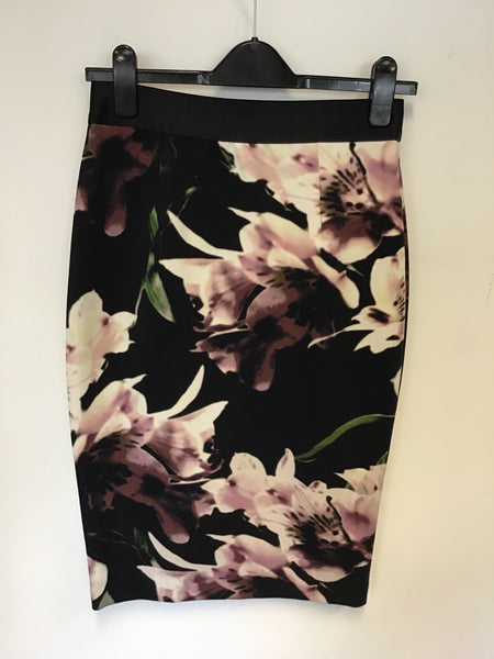 COAST BLACK FLORAL PRINT PENCIL SKIRT SIZE 10