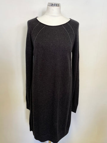 THE WHITE COMPANY CHARCOAL GREY MERINO BLEND LONG SLEEVE JUMPER DRESS SIZE 12