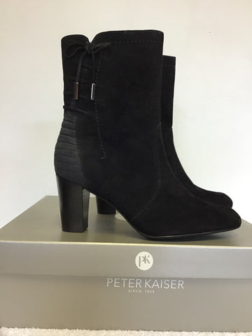 BRAND NEW PETER KAISER BLACK SUEDE & LEATHER LACE UP TRIM BOOTS SIZE 4.5/37.5