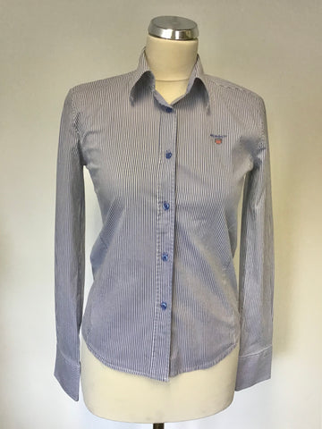 GANT BLUE & WHITE STRIPED FITTED LONG SLEEVE SHIRT SIZE S