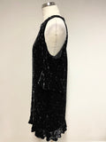 WHISTLES BLACK VELVET STAR PRINT OPEN SHOULDER SHIFT DRESS SIZE 8