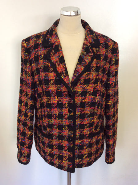 BASLER BLACK & MULTI COLOURED CHECK WOOL BLEND JACKET SIZE 20