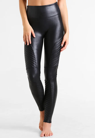 SPANX MOTO BLACK FAUX LEATHER STRETCH SKINNY LEGGINGS SIZE S/P