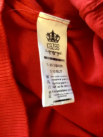 KAZEE GOLD LABEL RED & GREEN BEADED STRIPE SHORT SLEEVE POLO NECK JUMPER SIZE M