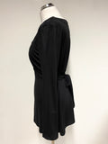 LK BENNETT BLACK EMBROIDERED TRIM TIE REAR LONG SLEEVE TOP SIZE S