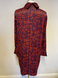 BRAND NEW JAEGER RED & NAVY BLUE PRINT LONG SLEEVE SHIFT DRESS SIZE 12