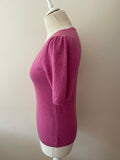 BRORA PINK 100% CASHMERE SCOOP NECK SHORT SLEEVE JUMPER SIZE 10