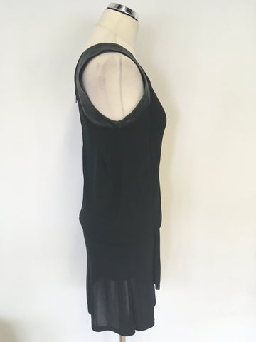 THE KOOPLES BLACK LEATHER TRIM LOOSE FIT TOP MINI DRESS SIZE 38 UK 10