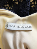 GINA BACCONI NAVY LACE OVER CREAM 3/4 LENGTH SLEEVE PENCIL DRESS SIZE 10