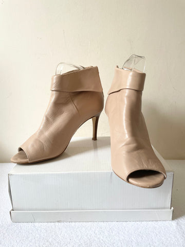 KAREN MILLEN CAMEL LEATHER PEEP TOE SHOE BOOTS SIZE 5/38