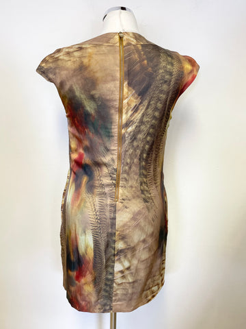 BRAND NEW TED BAKER LANGLEY- FAINE GOLDEN SHADES FEATHER DESIGN SLEEVELESS SHIFT DRESS SIZE 2 UK 10