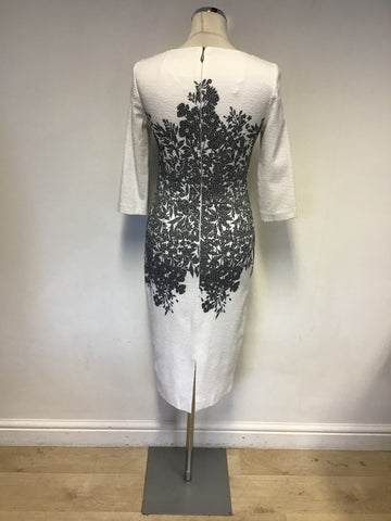 DAMSEL IN A DRESS WHITE & BLACK FLORAL PRINT 3/4 SLEEVE PENCIL DRESS SIZE 10