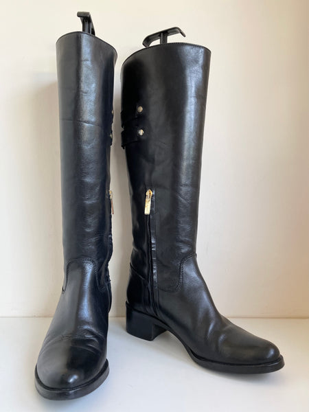LK BENNETT BLACK LEATHER BUCKLE TRIM KNEE LENGTH BOOTS SIZE 3.5/36
