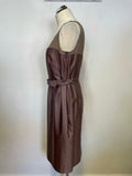 LK BENNETT BRONZE SILK & COTTON BLEND BELTED PENCIL DRESS & JACKET SUIT SIZE 12