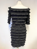 JOSEPH RIBKOFF BLACK TIERED FRILL STRETCH PENCIL DRESS SIZE 12