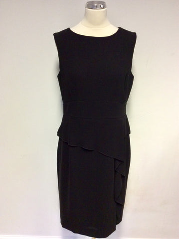 HOBBS BLACK FRILL TRIM SLEEVELESS PENCIL DRESS SIZE 14