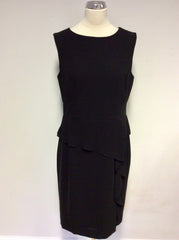 HOBBS BLACK FRILL TRIM SLEEVELESS PENCIL DRESS SIZE 14