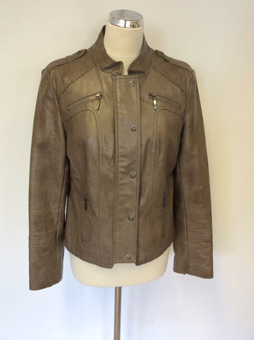 MARKS & SPENCER INDIGO BROWN FAUX LEATHER JACKET SIZE 14