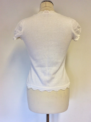 WHISTLES WHITE LACE TRIM CAP SLEEVE CARDIGAN SIZE 2 UK 8/10