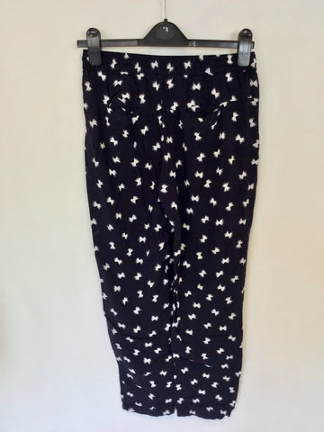 FRENCH CONNECTION NAVY BLUE & WHITE PRINT ELASTICATED WAIST TROUSERS SIZE 8