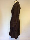 MARKS & SPENCER BROWN FRILL TRIM BELTED TRENCH COAT / MAC SIZE 12