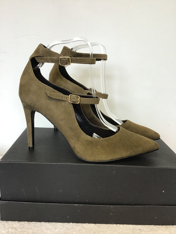 BRAND NEW MARKS & SPENCER KHAKI SUEDE STRAPPY HEELS SIZE 7/40.5