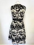 HOBBS INVITATION BLACK & CREAM FLORAL PRINT SLEEVELESS FIT & FLARE DRESS SIZE 10