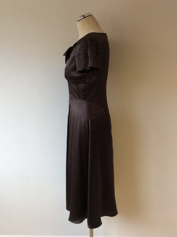 HOBBS BROWN SILK CAP SLEEVE SPECIAL OCCASION DRESS SIZE 10