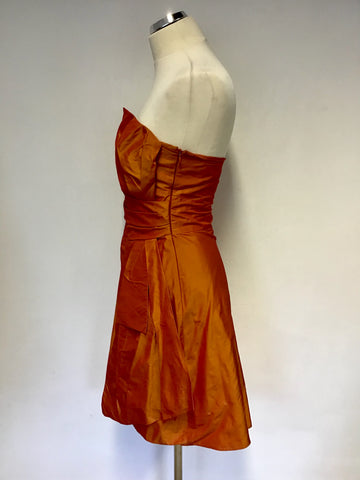 KAREN MILLEN BURNT ORANGE TAFFETA STRAPLESS DRESS SIZE 10