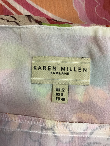 KAREN MILLEN MULTI COLOURED PRINT SILK STRAPPY DRESS SIZE 12