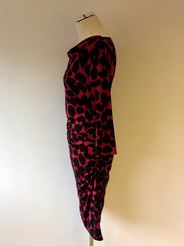 PHASE EIGHT DEEP PINK & BLACK PRINT STRETCH DRESS SIZE 12