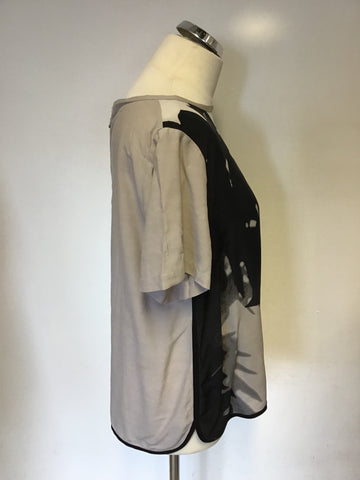 MINT VELVET BEIGE & BLACK PRINT SILK BLEND TOP SIZE 14