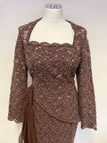 COUNTRY SOPHISTICATES BROWN LACE SEQUINNED & BEADED LONG SLEEVE TOP & LONG SKIRT SIZE 10