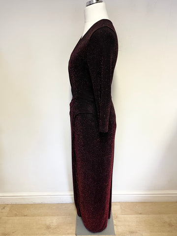 DAMSEL IN A DRESS BLACK & RED SPARKLE 3/4 SLEEVED LONG EVENING DRESS SIZE 16