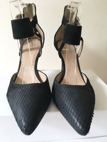 MINT VELVET BLACK SUEDE BUCKLE TRIM ANKLE STRAP HEELS SIZE 7/40