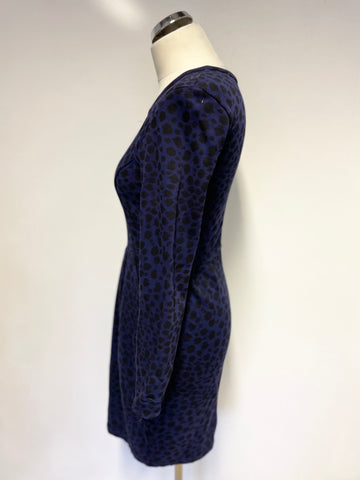 WHISTLES PURPLE & BLACK LEOPARD PRINT STRETCH JERSEY COTTON LONG SLEEVE DRESS SIZE 8