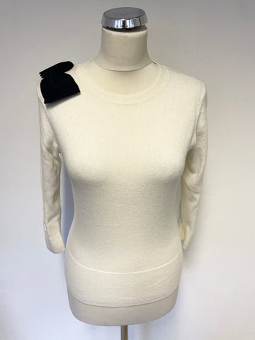 TED BAKER WINTER WHITE & BLACK TRIM 3/4 SLEEVE JUMPER SIZE 2 UK 10