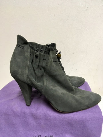 LULU GUINNESS GREY SUEDE DRAWSTRING TIE ANKLE BOOTS SIZE 6/39