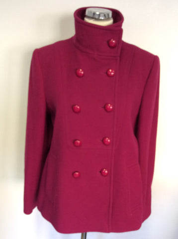 HOBBS FUSHIA PINK WOOL & CASHMERE SHORT COAT SIZE 14